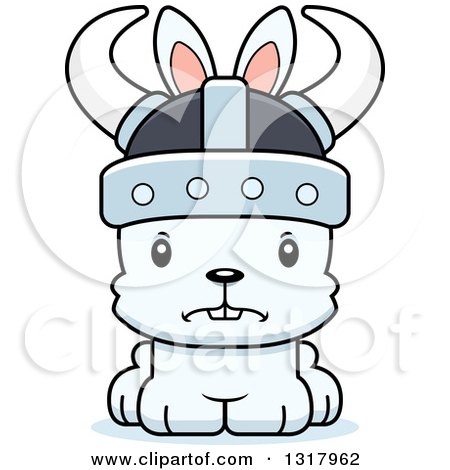 Animal Clipart of a Cartoon Cute Mad White Rabbit Viking - Royalty Free Vector Illustration by Cory Thoman