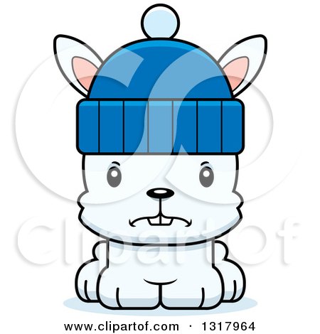 Animal Clipart of a Cartoon Cute Mad White Rabbit Wearing a Winter Hat - Royalty Free Vector Illustration by Cory Thoman