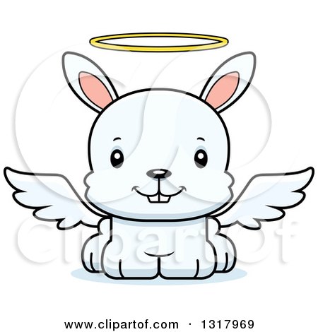 Animal Clipart of a Cartoon Cute Happy White Rabbit Angel - Royalty Free Vector Illustration by Cory Thoman