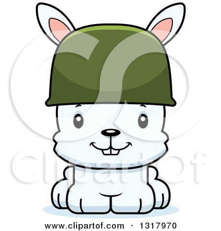 Animal Clipart of a Cartoon Cute Happy White Rabbit Army Soldier - Royalty Free Vector Illustration by Cory Thoman