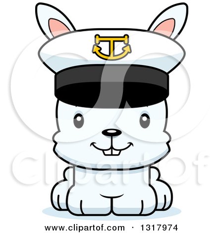 Animal Clipart of a Cartoon Cute Happy White Rabbit Captain - Royalty Free Vector Illustration by Cory Thoman