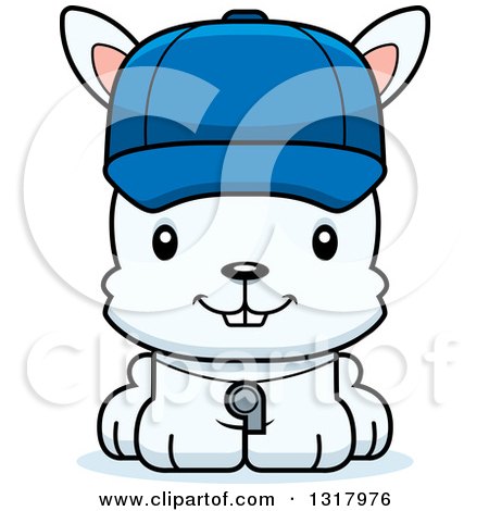 Animal Clipart of a Cartoon Cute Happy White Rabbit Coach - Royalty Free Vector Illustration by Cory Thoman