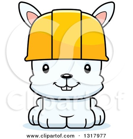 Animal Clipart of a Cartoon Cute Happy White Rabbit Construction Worker - Royalty Free Vector Illustration by Cory Thoman