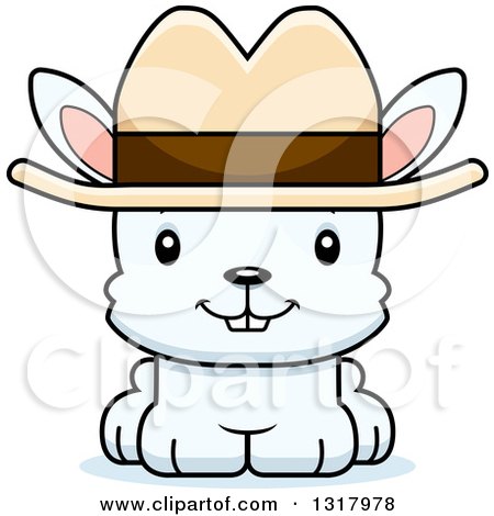 Animal Clipart of a Cartoon Cute Happy White Rabbit Cowboy - Royalty Free Vector Illustration by Cory Thoman