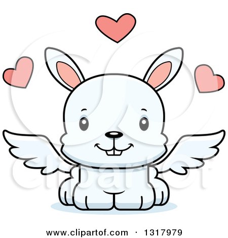 Animal Clipart of a Cartoon Cute Happy White Rabbit Cupid - Royalty Free Vector Illustration by Cory Thoman