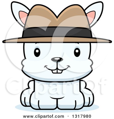 Animal Clipart of a Cartoon Cute Happy White Rabbit Detective - Royalty Free Vector Illustration by Cory Thoman