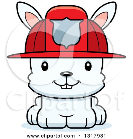 Animal Clipart of a Cartoon Cute Happy White Rabbit Fireman - Royalty Free Vector Illustration by Cory Thoman