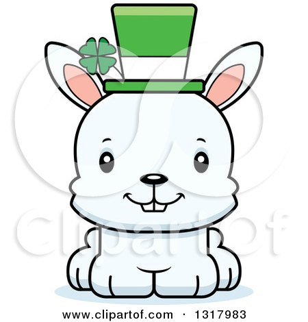Animal Clipart of a Cartoon Cute Happy White St Patricks Day Irish Rabbit - Royalty Free Vector Illustration by Cory Thoman