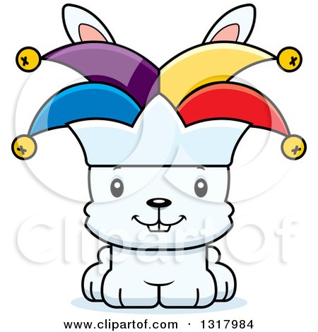 Animal Clipart of a Cartoon Cute Happy White Jester Rabbit - Royalty Free Vector Illustration by Cory Thoman