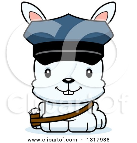 Animal Clipart of a Cartoon Cute Happy White Rabbit Mail Man - Royalty Free Vector Illustration by Cory Thoman