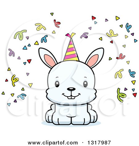 Animal Clipart of a Cartoon Cute Happy White Party Rabbit - Royalty Free Vector Illustration by Cory Thoman