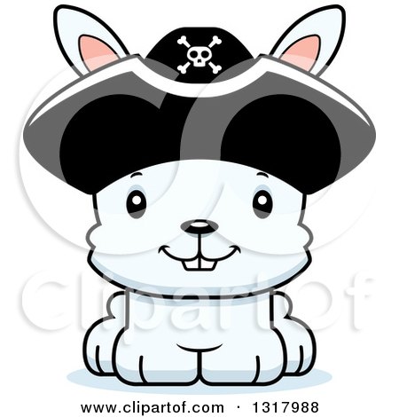 Animal Clipart of a Cartoon Cute Happy White Rabbit Pirate Captain - Royalty Free Vector Illustration by Cory Thoman