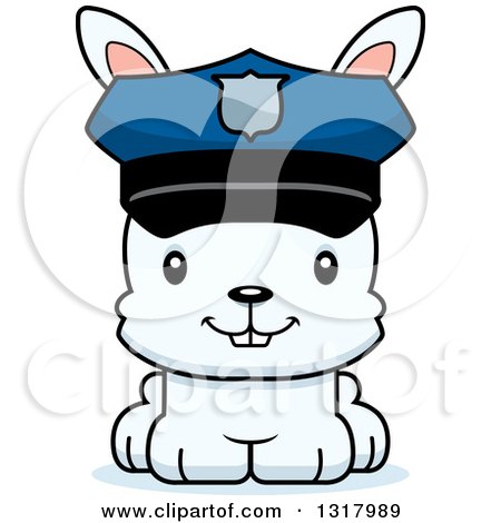 Animal Clipart of a Cartoon Cute Happy White Rabbit Police Officer - Royalty Free Vector Illustration by Cory Thoman