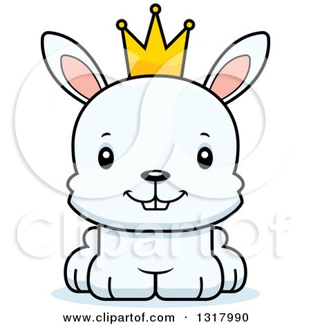 Animal Clipart of a Cartoon Cute Happy White Rabbit Prince Wearing a Crown - Royalty Free Vector Illustration by Cory Thoman