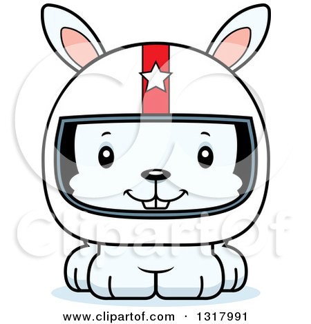 Animal Clipart of a Cartoon Cute Happy White Rabbit Race Car Driver - Royalty Free Vector Illustration by Cory Thoman