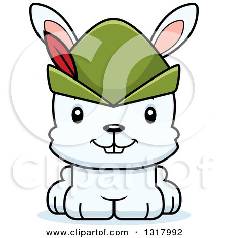 Animal Clipart of a Cartoon Cute Happy White Robin Hood Rabbit - Royalty Free Vector Illustration by Cory Thoman