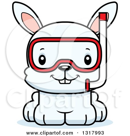 Animal Clipart of a Cartoon Cute Happy White Rabbit in Snorkel Gear - Royalty Free Vector Illustration by Cory Thoman