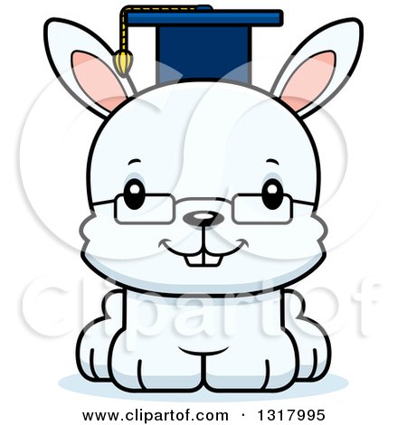 Animal Clipart of a Cartoon Cute Happy White Rabbit Professor - Royalty Free Vector Illustration by Cory Thoman