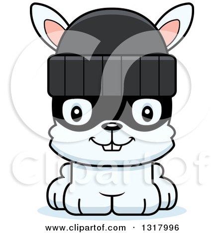 Animal Clipart of a Cartoon Cute Happy White Rabbit Robber - Royalty Free Vector Illustration by Cory Thoman