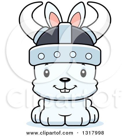 Animal Clipart of a Cartoon Cute Happy White Rabbit Viking - Royalty Free Vector Illustration by Cory Thoman