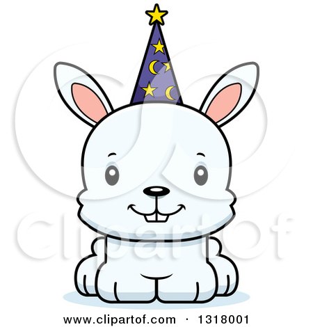 Animal Clipart of a Cartoon Cute Happy White Rabbit Wizard - Royalty Free Vector Illustration by Cory Thoman