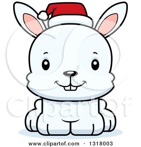 Animal Clipart of a Cartoon Cute Happy White Christmas Rabbit Wearing a Sant Hat - Royalty Free Vector Illustration by Cory Thoman
