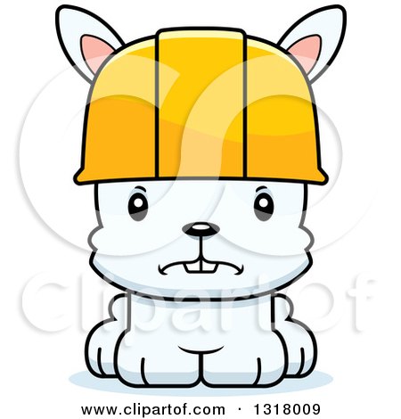 Animal Clipart of a Cartoon Cute Mad White Rabbit Construction Worker - Royalty Free Vector Illustration by Cory Thoman