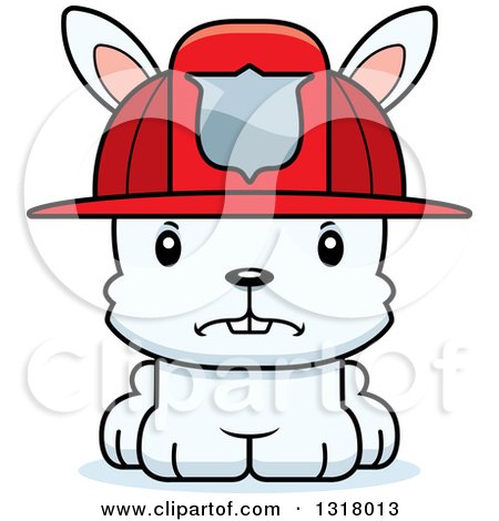 Animal Clipart of a Cartoon Cute Mad White Rabbit Fireman - Royalty Free Vector Illustration by Cory Thoman