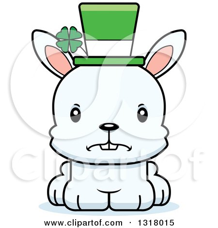Animal Clipart of a Cartoon Cute Mad White St Patricks Day Irish Rabbit - Royalty Free Vector Illustration by Cory Thoman