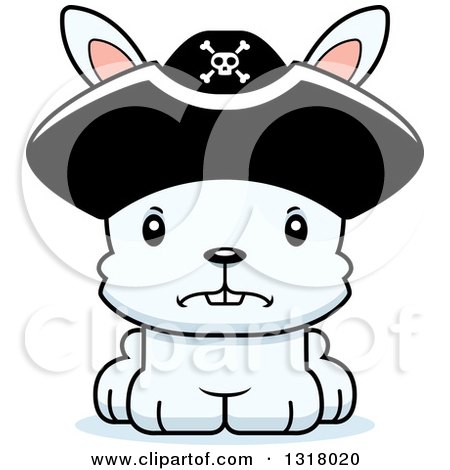 Animal Clipart of a Cartoon Cute Mad White Rabbit Pirate Captain - Royalty Free Vector Illustration by Cory Thoman