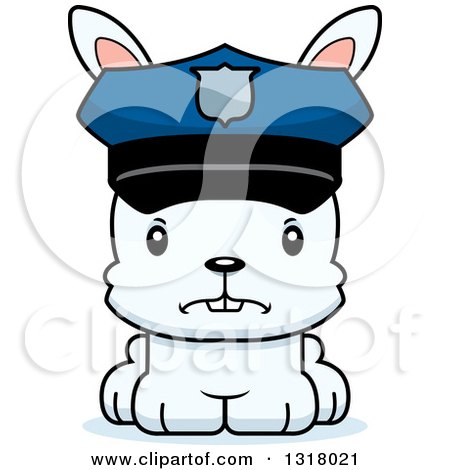 Animal Clipart of a Cartoon Cute Mad White Rabbit Police Officer - Royalty Free Vector Illustration by Cory Thoman