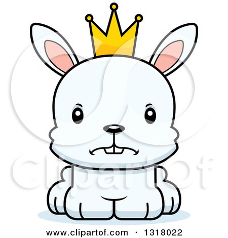 Animal Clipart of a Cartoon Cute Mad White Rabbit Prince Wearing a Crown - Royalty Free Vector Illustration by Cory Thoman