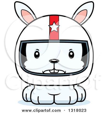 Animal Clipart of a Cartoon Cute Mad White Rabbit Race Car Driver - Royalty Free Vector Illustration by Cory Thoman