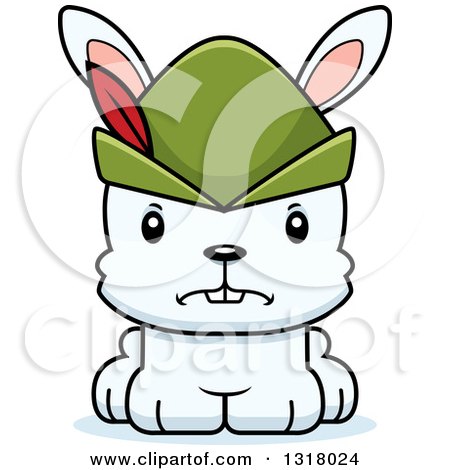 Animal Clipart of a Cartoon Cute Mad White Robin Hood Rabbit - Royalty Free Vector Illustration by Cory Thoman