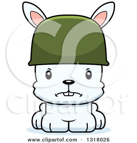 Animal Clipart of a Cartoon Cute Mad White Rabbit Army Soldier - Royalty Free Vector Illustration by Cory Thoman