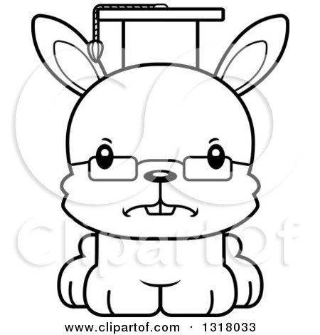 Animal Lineart Clipart of a Cartoon Black and White Cute Mad Rabbit Professor - Royalty Free Outline Vector Illustration by Cory Thoman