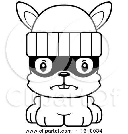 Animal Lineart Clipart of a Cartoon Black and White Cute Mad Rabbit Robber - Royalty Free Outline Vector Illustration by Cory Thoman