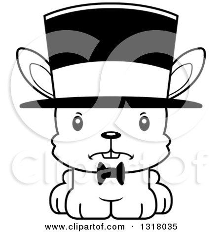 Animal Lineart Clipart of a Cartoon Black and White Cute Mad Rabbit Gentleman Wearing a Top Hat - Royalty Free Outline Vector Illustration by Cory Thoman