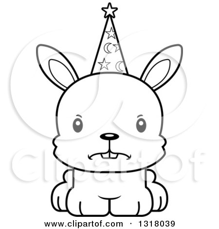 Animal Lineart Clipart of a Cartoon Black and White Cute Mad Rabbit Wizard - Royalty Free Outline Vector Illustration by Cory Thoman