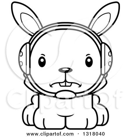Animal Lineart Clipart of a Cartoon Black and White Cute Mad Rabbit Wrestler - Royalty Free Outline Vector Illustration by Cory Thoman