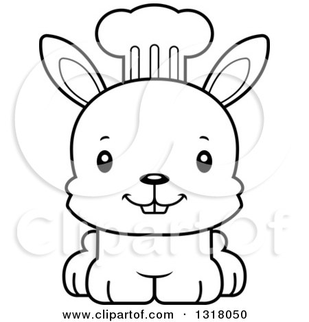 Animal Lineart Clipart of a Cartoon Black and White Cute Happy Rabbit Chef - Royalty Free Outline Vector Illustration by Cory Thoman