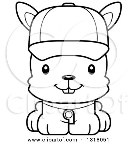 Animal Lineart Clipart of a Cartoon Black and White Cute Happy Rabbit Coach - Royalty Free Outline Vector Illustration by Cory Thoman