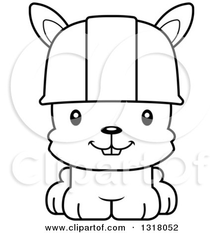 Animal Lineart Clipart of a Cartoon Black and White Cute Happy Rabbit Construction Worker - Royalty Free Outline Vector Illustration by Cory Thoman