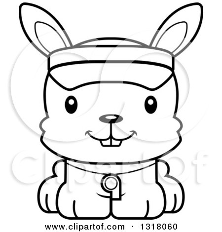 Animal Lineart Clipart of a Cartoon Black and White Cute Happy Rabbit Lifeguard - Royalty Free Outline Vector Illustration by Cory Thoman