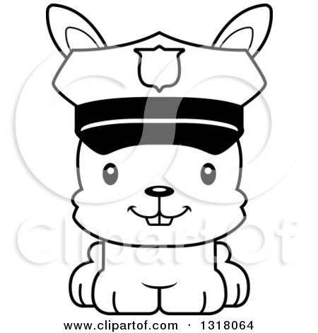 Animal Lineart Clipart of a Cartoon Black and White Cute Happy Rabbit Police Officer - Royalty Free Outline Vector Illustration by Cory Thoman