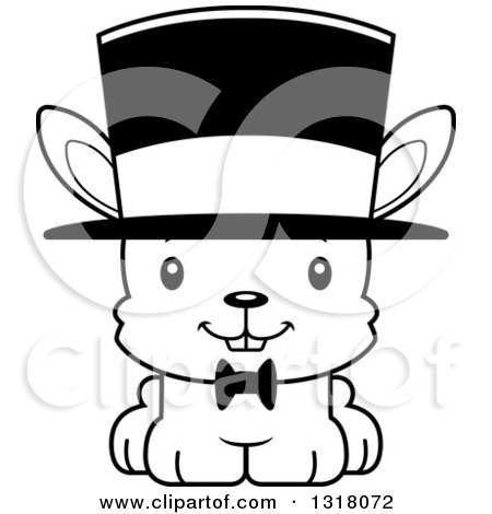 Animal Lineart Clipart of a Cartoon Black and White Cute Happy Rabbit Gentleman Wearing a Top Hat - Royalty Free Outline Vector Illustration by Cory Thoman