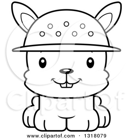 Animal Lineart Clipart of a Cartoon Black and White Cute Happy Rabbit Zookeeper - Royalty Free Outline Vector Illustration by Cory Thoman