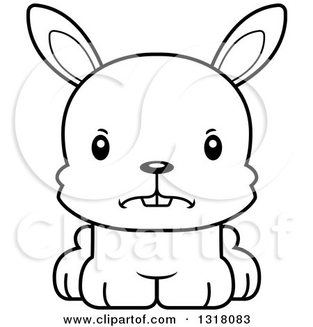 Animal Lineart Clipart of a Cartoon Black and White Cute Mad Rabbit - Royalty Free Outline Vector Illustration by Cory Thoman