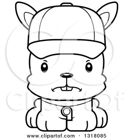 Animal Lineart Clipart of a Cartoon Black and White Cute Mad Rabbit Coach - Royalty Free Outline Vector Illustration by Cory Thoman
