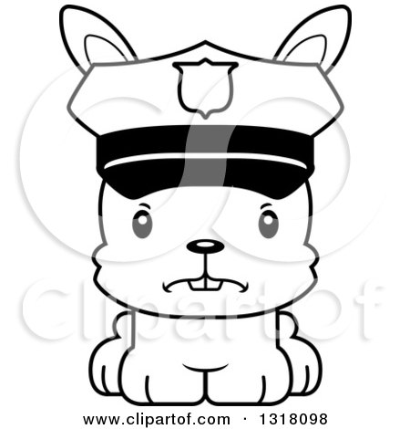 Animal Lineart Clipart of a Cartoon Black and White Cute Mad Rabbit Police Officer - Royalty Free Outline Vector Illustration by Cory Thoman